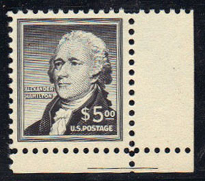 $5.00 Hamilton Scott #1053 MNH with corner margin selvedge