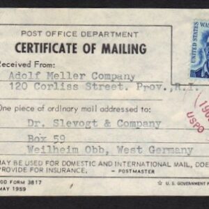 5¢ Washington Prominent Americans tied on Certificate of Mailing