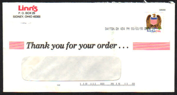 10¢ Eagle and Shield A77777 tied on cover by 03/03/93 spray cancel